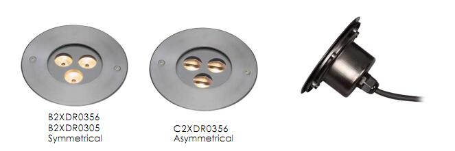 C2XDR0356, C2XDR0305 3 * 1W oder 2W asymetrische LED Inground Uplight machten von SUS 316 Edelstahl 1